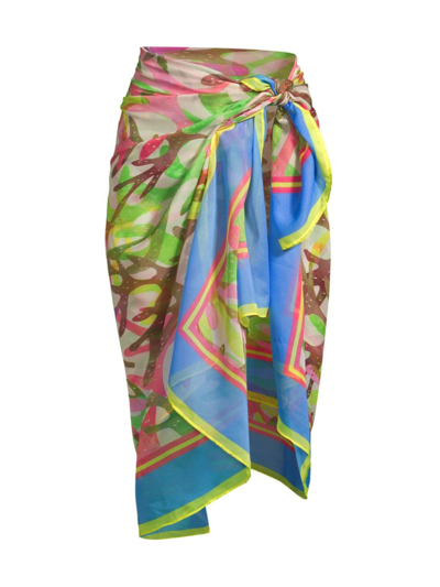 Milly Women's Knotted Watercolor Sarong In Green Multi