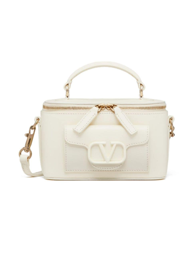 Valentino Garavani Mini Locò Leather Handbag In Ivory