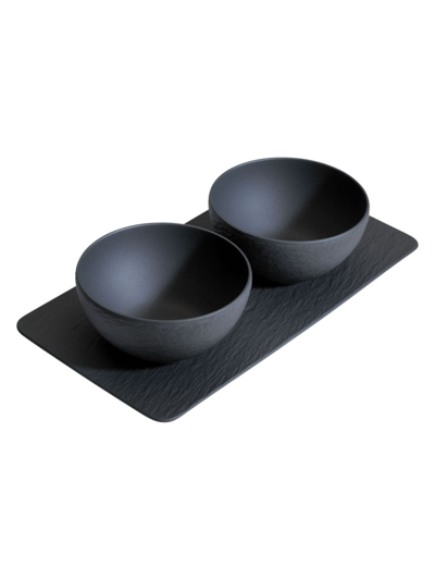 Villeroy & Boch Manufacture Rock 3 Piece Condiment Serveware Set In Black