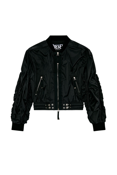 Diesel Bomber Jacket In Light Nylon In Black