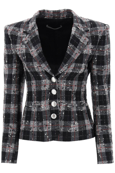 ALESSANDRA RICH SINGLE-BREASTED JACKET IN BOUCLE' FABRIC WITH CHECK MOTIF