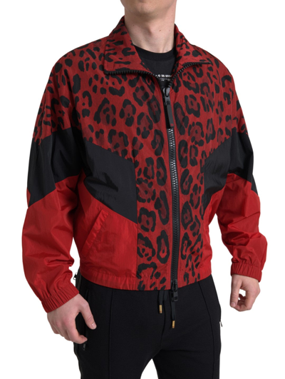 Dolce & Gabbana Red Leopard Nylon Full Zip Jumper