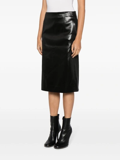 Recto Black Glossy Midi Skirt