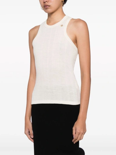 Recto Women Wool Blend Ribbed Sleeveless Top In Cream