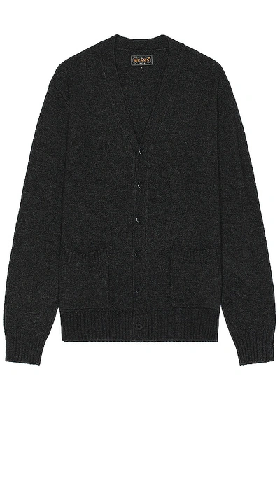Beams Cardigan Elbow Patch 7g In Charcoal
