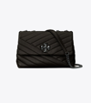 Tory Burch Kira Chevron Small Convertible Leather Shoulder Bag In 003 Black/silver