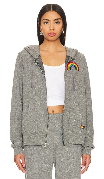 Aviator Nation Rainbow Embroidery Zip Hoodie In Grey
