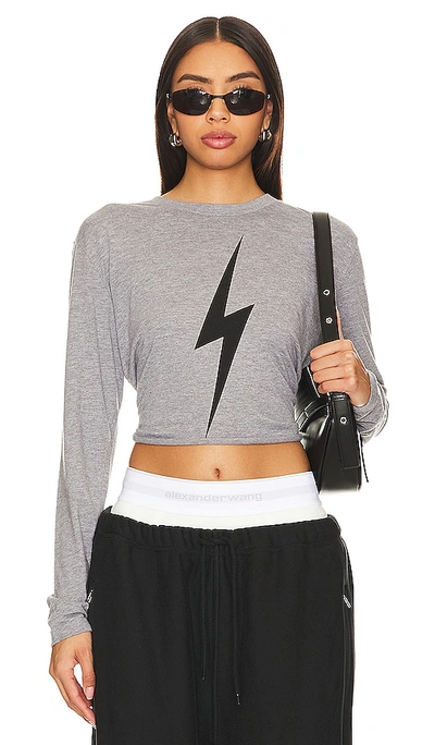 Aviator Nation Bolt Long Sleeve Boyfriend Tee In Grey