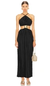 Cult Gaia Mitra Embellished Cutout Plissé-satin Halterneck Gown In Black