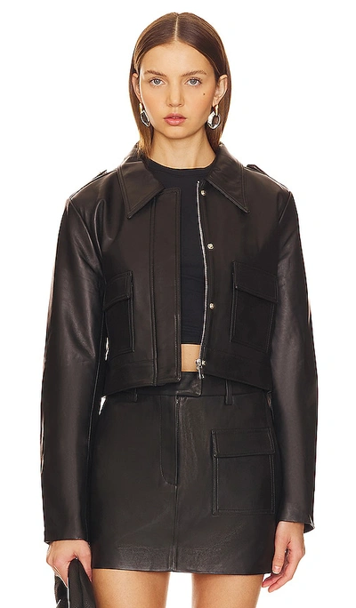 Aexae Leather Cropped Jacket In Black