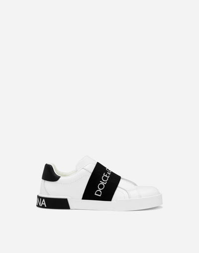 Dolce & Gabbana Calfskin Portofino Sneakers In White