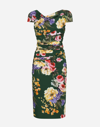 DOLCE & GABBANA CHARMEUSE DRAPED SHEATH DRESS WITH GARDEN PRINT