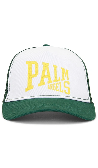 Palm Angels Pa League Trucker Cap In Green Gold