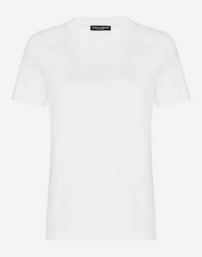DOLCE & GABBANA JERSEY T-SHIRT WITH FLOCKED DOLCE&GABBANA DETAIL