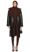 Steve Madden Kinzie Fleece Lapel Double Breasted Faux Leather Coat In Black