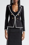 Alice And Olivia Mya Double-breasted Blazer In Black Off White