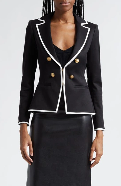 Alice And Olivia Mya Double-breasted Blazer In Black/off White