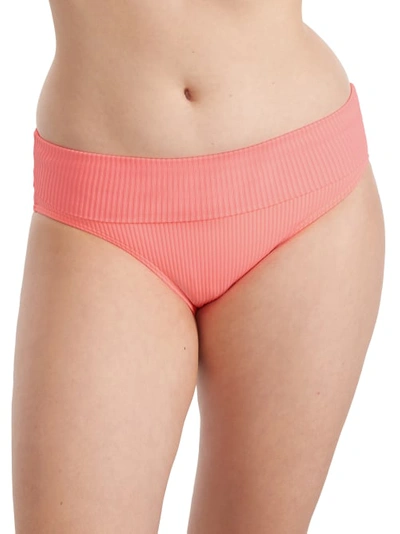 Sunsets Fold-over High-waist Bikini Bottom In Neon Coral