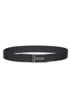 Tom Ford Leather Belt With Enamelled Logo In Dark Navy