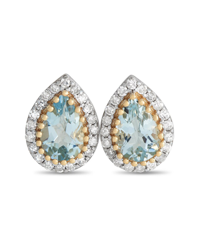 Gemstones 14k 0.17 Ct. Tw. Diamond & Aquamarine Halo Studs In Metallic
