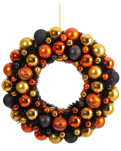Nearly Natural 19in Halloween Shatterproof Jack-o'-lantern Pumpkin Ornament Wreath In Black