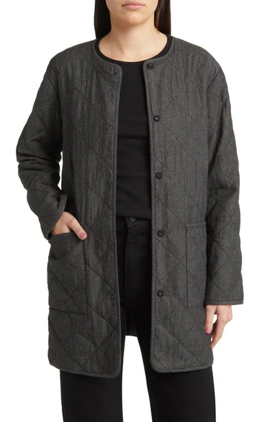 Eileen Fisher Quilted Snap-front Organic Cotton Coat In Black