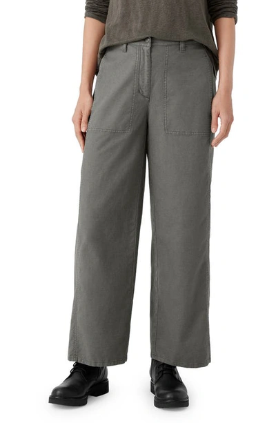 Eileen Fisher Cropped Wide-leg Hemp-cotton Trousers In Grve