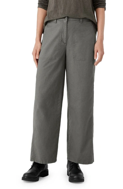 Eileen Fisher Cropped Wide-leg Hemp-cotton Pants In Grve