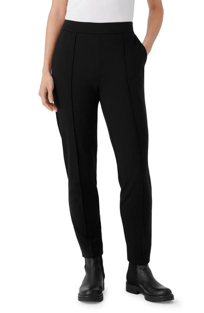 Eileen Fisher Tapered Pintuck Flex Ponte Ankle Pants In Black