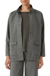 Eileen Fisher Stand Collar Organic Cotton Blend Jacket In Grove