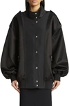 Khaite Farris Oversized Satin-paneled Cotton-blend Mikado Bomber Jacket In Black