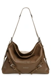 Givenchy Voyou Medium Shoulder Bag In Tumbled Leather In Taupe