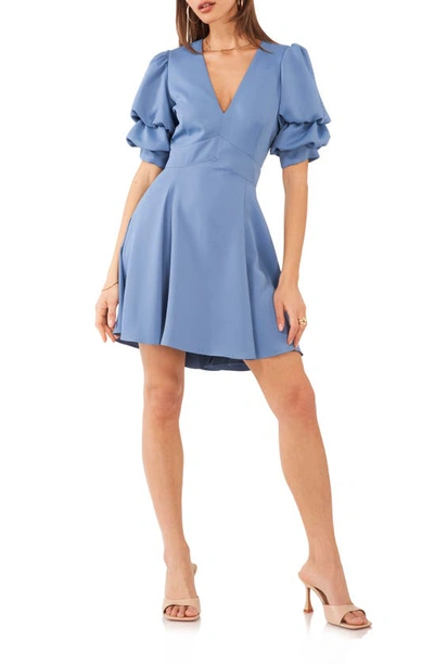 1.state Women's Short Puff Sleeve Tiered Short Dress In Iris Blue