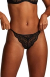 Hunkemoller Isabelle Lace Thong In Black In Caviar