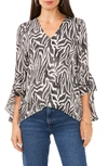 VINCE CAMUTO ABSTRACT PRINT RUFFLE SLEEVE LAYERED TOP