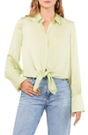 Vince Camuto Tie Front Long Sleeve Charmeuse Shirt In Foam Green