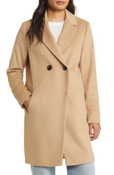 Sam Edelman Double Breasted Wool Blend Peacoat In Camel