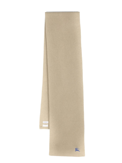 Burberry Wool And Cahmere Blend Ribbed Scarf In Beige