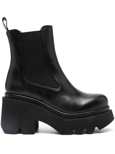 Paloma Barcelo’ Leather Heel Ankle Boots In Black