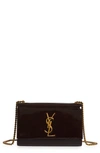 Saint Laurent Kate Small Ysl Crossbody Bag In Patent Leather In Spicy Chocolate