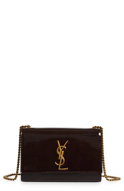 Saint Laurent Kate Small Ysl Monogram Patent Leather Crossbody Bag In Spicy Chocolate