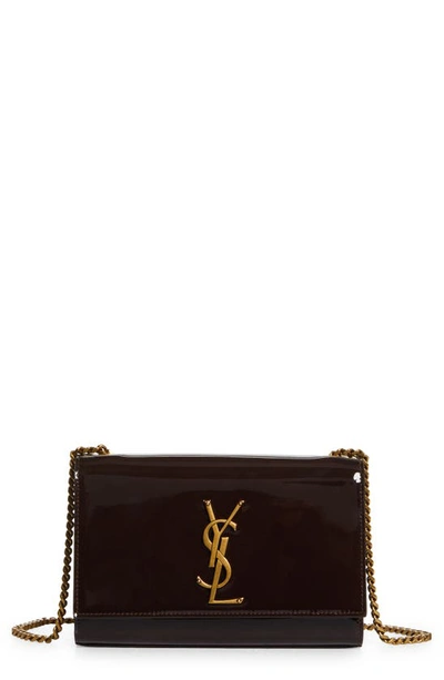 Saint Laurent Kate Small Ysl Crossbody Bag In Patent Leather In Spicy Chocolate