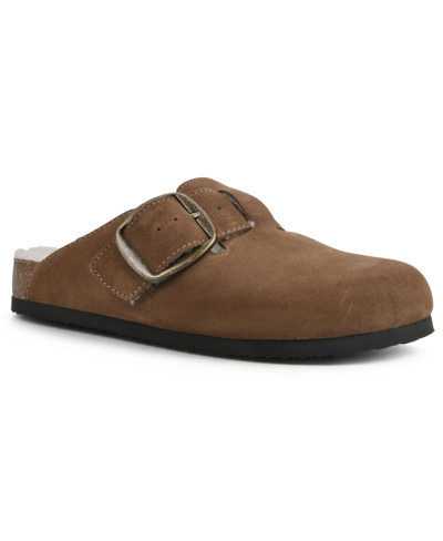 White Mountain Women's Big Sur Slip On Clogs In Chestnut Suede With Fur