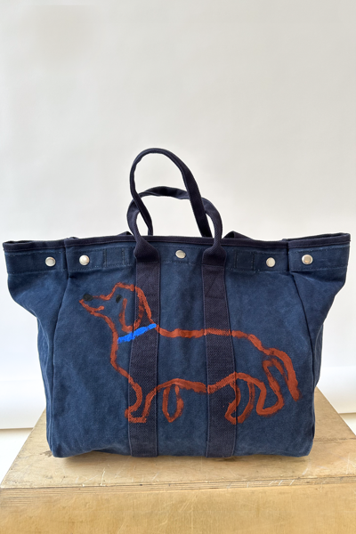 Alex Mill The Perfect Weekday Dog Tote In Navy/dachshund