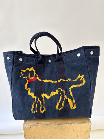 Alex Mill The Perfect Weekday Dog Tote In Navy/golden Retriever