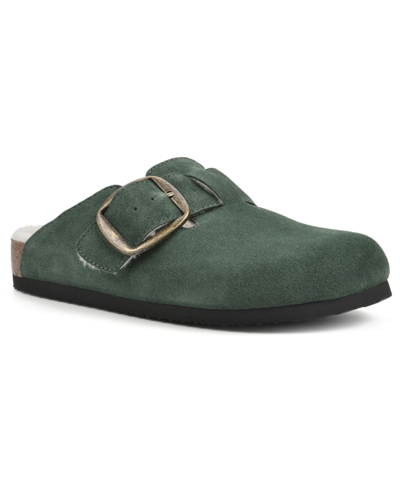 White Mountain Women's Big Sur Slip On Clogs In Hunter Green Suede With Fur