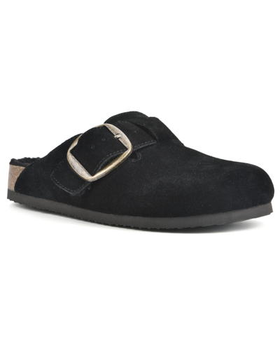 White Mountain Women's Big Sur Slip On Clogs In Black Suede With Fur