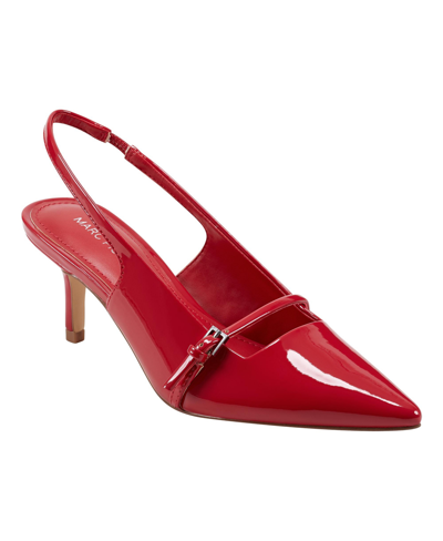 Marc Fisher Women's Alorie Slingback Pointy Toe Dress Pumps In Red Patent- Faux Patent Leather