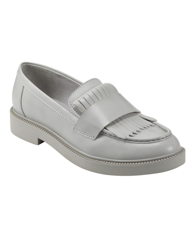 Marc Fisher Women's Calixy Almond Toe Slip-on Casual Loafers In Light Gray- Faux Leather