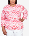 ALFRED DUNNER PLUS SIZE CLASSIC BRIGHTS SIDE TIE CHEVRON SPLIT NECK TOP